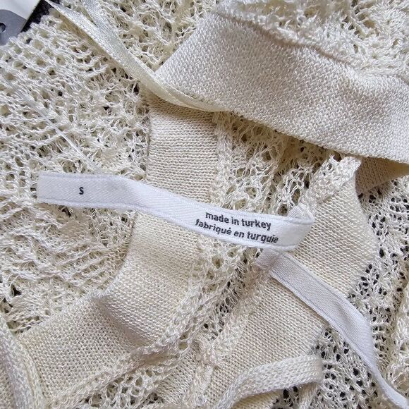 Anthropologie Women's Cream Sheer Open-Stitch Ruffle Pullover Sweater Size Small - Picture 10 of 10